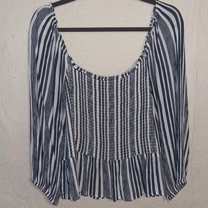 american eagle white & blue stripe blouse